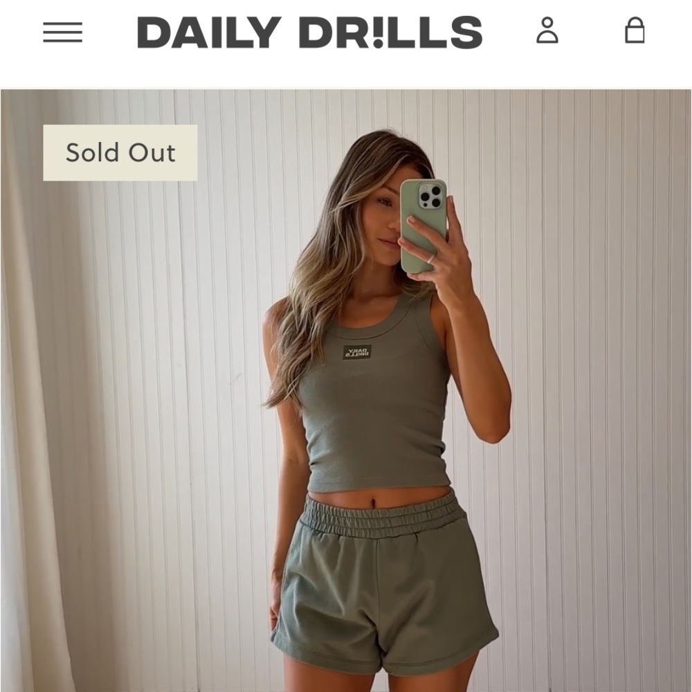 Daily Drills Set in DD Green
Resort shorts / Logo ribbed tank (both new in bag)